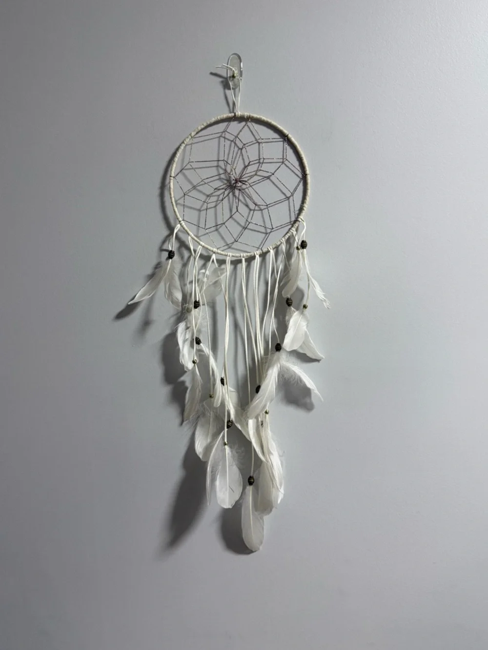 White Feather Dreamcatcher Wall Hanging - Neutral Home Wall Decor